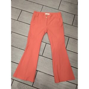 AK Urban Women Orange Flare Leg Pants Gold Button High Waist Size 42